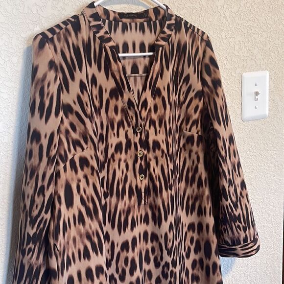 The Limited- Button Front Short Sheath Leopard Cheetah Dress, Size Large - Picture 3 of 7